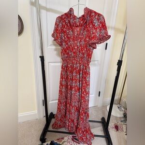 Max Studio Red Floral Tiered Maxi Dress
